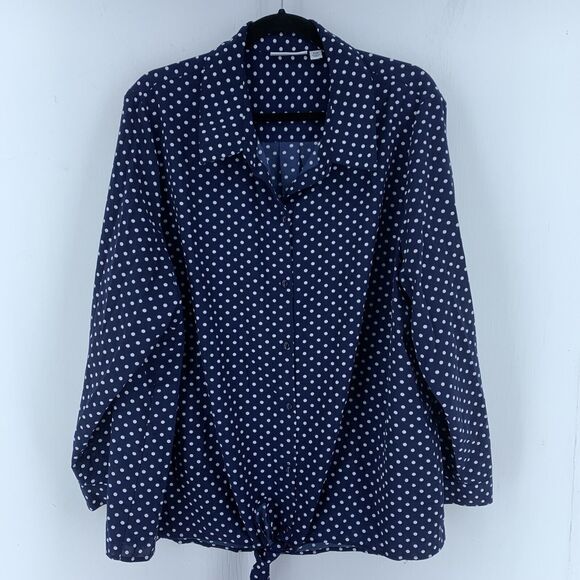 Susan Graver Tops - Susan Graver Womens‎ 22W Button Up Tunic Top Polka Dot Tie Front Preppy Coastal